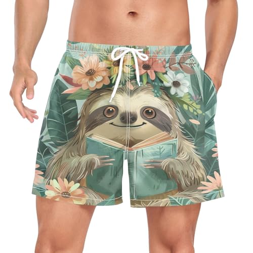 Wzzzsun Süßer Rückenschul Faultier Herren Badeshorts Badehose Männer Boardshorts mit Mesh-Futter für Sporthose Schwimmhose von Wzzzsun