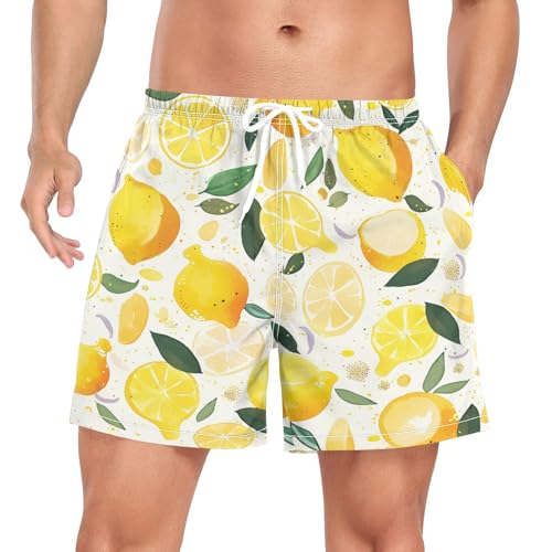 Wzzzsun Zitrone Orange Früchte Gelb Herren Badeshorts Badehose Männer Boardshorts mit Mesh-Futter für Sporthose Schwimmhose von Wzzzsun