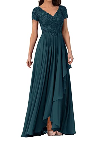 X/Y Mutter der Braut Kleider V Ausschnitt Spitze Mütze Ärmel Ballkleid Lange Chiffon Schlitz Rüschen Hochzeit Party Formale Abendkleider von X/Y