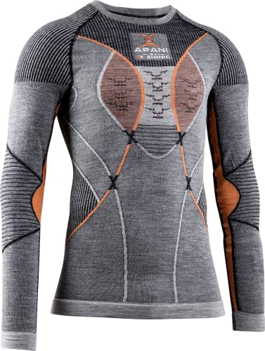 X-Bionic Herren Apani 4.0 Merino Round Neck Long Sleeves Men Langarmshirt, B080 Black/Grey/Orange, S EU von X-Bionic