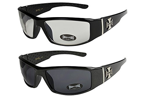 2er Pack Choppers 6608 X0 Sonnenbrillen Herren Damen Brille - 1x Modell 14 (schwarz glänzend / annährend transparent) und 1x Modell 03 (schwarz sandig glänzend / schwarz getönt) - Modell 14 + 03 - von X-CRUZE