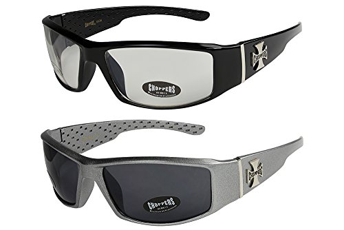 X-CRUZE 2er Pack Choppers 6608 X0 Sonnenbrillen Motorradbrille Sportbrille Radbrille in den Farben schwarz, anthrazit, silber und weiß, 1x Modell 14 und 1x Modell 04, Einheitsgröße von X-CRUZE