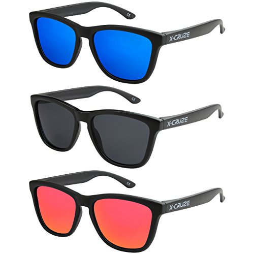 X-CRUZE 3er Pack Nerd Sonnenbrillen polarisierend Vintage Retro Style Stil Unisex Herren Damen Männer Frauen Brille - schwarz matt LW - Set B - von X-CRUZE