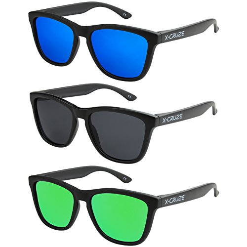 X-CRUZE 3er Pack Nerd Sonnenbrillen polarisierend Vintage Retro Style Stil Unisex Herren Damen Männer Frauen Brille - schwarz matt LW - Set D - von X-CRUZE