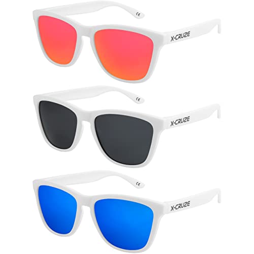 X-CRUZE 3er Pack Nerd Sonnenbrillen polarisierend Vintage Retro Style Stil Unisex Herren Damen Männer Frauen Brille - weiß matt LS - Set 33 - von X-CRUZE