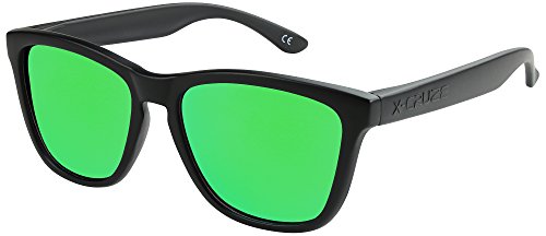 X-CRUZE 9-013 Nerd Sonnenbrillen polarisiert Style Stil Retro Vintage Retro Unisex Herren Damen Männer Frauen Brille - schwarz matt/grün verspiegelt von X-CRUZE
