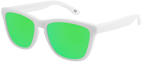 X-CRUZE 9-024 Nerd Sonnenbrillen polarisiert Style Stil Retro Vintage Retro Unisex Herren Damen Männer Frauen Brille - weiß matt/grün verspiegelt von X-CRUZE