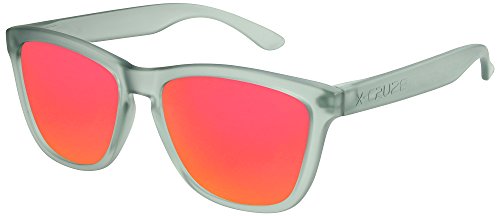 X-CRUZE 9-039 Nerd Sonnenbrillen polarisiert Style Stil Retro Vintage Retro Unisex Herren Damen - grau-transparent matt/rot-orange verspiegelt von X-CRUZE