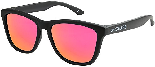 X-CRUZE 9-072 Nerd Sonnenbrillen polarisiert Style Stil Retro Vintage Retro Unisex Herren Damen Männer - schwarz matt LW/pink-orange verspiegelt von X-CRUZE