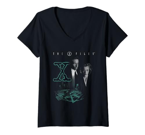 Damen X-Files Mulder & Scully Leuchtendes Logo T-Shirt mit V-Ausschnitt Damen X-Files Mulder & Scully Leuchtendes Logo T-Shirt mit V-Ausschnitt von X-Files