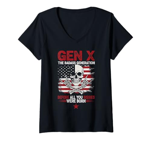 Damen X Generation Before AllYou Sissie wurden geboren Skull Rock USA T-Shirt mit V-Ausschnitt Damen X Generation Before AllYou Sissie wurden geboren Skull Rock USA T-Shirt mit V-Ausschnitt von X Generation The Badasss Skull Rock Hand