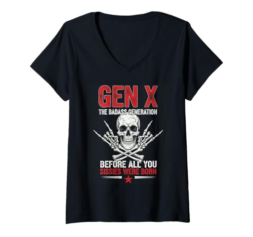 Damen X Generation Before Allyou Sissie wurden geboren Rock Skull T-Shirt mit V-Ausschnitt von X Generation The Badasss Skull Rock Hand