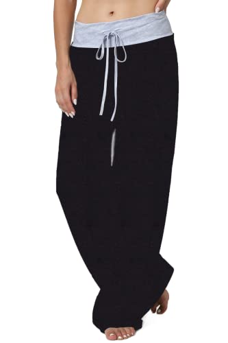 X-Image Bequeme Freizeithose Pyjamahose für Damen mit Blumenmuster, Kordelzug und breitem Bein - Medium von X-Image