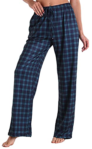 X-Image Wome bequeme lässige Pyjamahose mit Taschen und Kordelzug, Dunkelblau kariert, Klein von X-Image