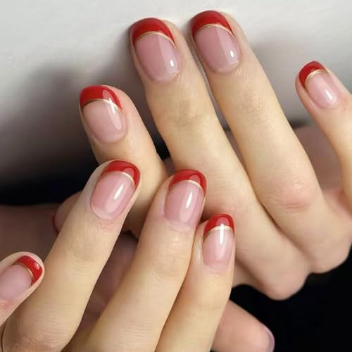 24 ovale Nägel zum Aufdrücken, glänzende Designs, französische künstliche Nägel, Acryl, künstliche Nägel, zum Aufkleben auf Nägel für Damen von X-Institute