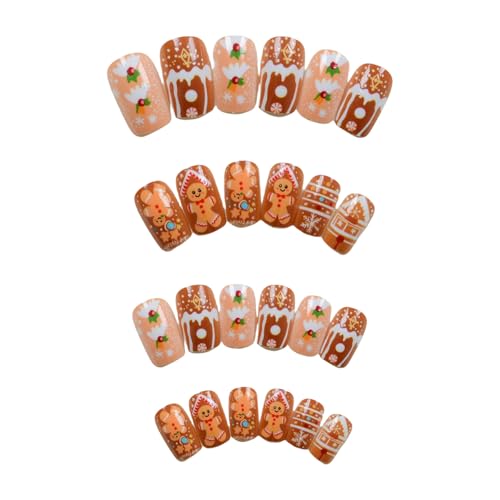 Cartoon-Lebkuchenmann, künstliche Nägel, Weihnachten, volle Abdeckung, zum Aufkleben, Schokoladenhaus-Nägel für Frauen von X-Institute