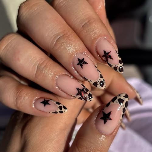 Künstliche Nägel mit Leopardenmuster, Mandelform, zum Aufdrücken, vollständige Abdeckung, zum Aufkleben, für Damen, 24 Stück von X-Institute