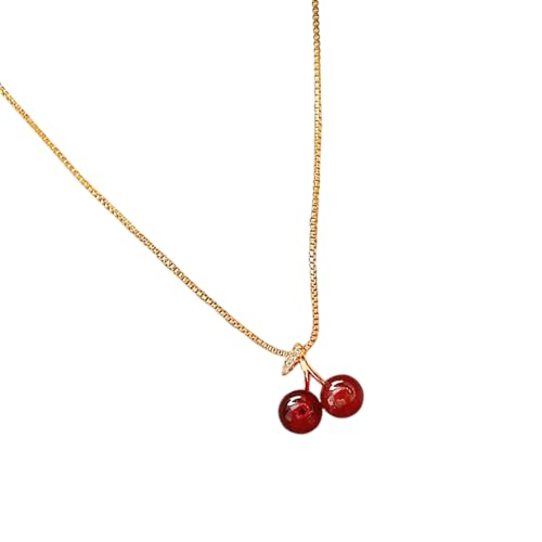 X-Institute Stilvolle Acryl-Kirschen-Charm-Halskette, goldene Kette, Schmuck für legere oder formelle Outfits, Partys, Damen, Modeschmuck, Obstschmuck von X-Institute