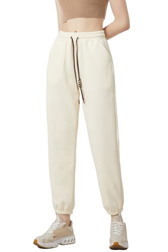 X-KEEP Jogginghose Damen lang Sporthose Baumwolle Trainingsanzug Damen Sport Hosen Sportbekleidung Fitness Sporthosen mit Bündchen Freizeithose mit Taschen (L/XL, 4#Weiss) von X-KEEP
