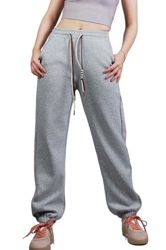 X-KEEP Jogginghose Damen lang Sporthose Baumwolle Trainingsanzug Damen Sport Hosen Sportbekleidung Fitness Sporthosen mit Bündchen Freizeithose mit Taschen (S/M, 2# H. Grau) von X-KEEP