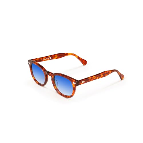 XLAB 8004 Sonnenbrille im Moscot-Stil, Unisex, 48mm, Helles Havanna/blau schattiert von X-LAB