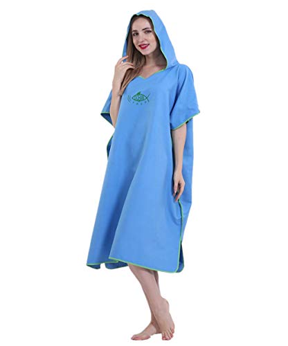 X-Labor Unisex Badeponcho Strandtuch Mikrofaser Schnelltrockend Bademantel Poncho mit Kapuzen Duschtuch Handtuch Schwimmen Surfing Strand Tauchen Badeort (OneSize, A-Hellblau) von X-Labor