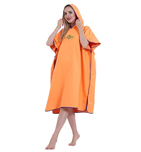 X-Labor Unisex Badeponcho Strandtuch Mikrofaser Schnelltrockend Bademantel Poncho mit Kapuzen Duschtuch Handtuch Schwimmen Surfing Strand Tauchen Badeort (OneSize, A-Orange) von X-Labor