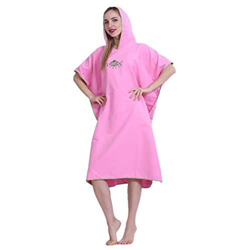 X-Labor Unisex Badeponcho Strandtuch Mikrofaser Schnelltrockend Bademantel Poncho mit Kapuzen Duschtuch Handtuch Schwimmen Surfing Strand Tauchen Badeort (OneSize, A-Rosa) von X-Labor