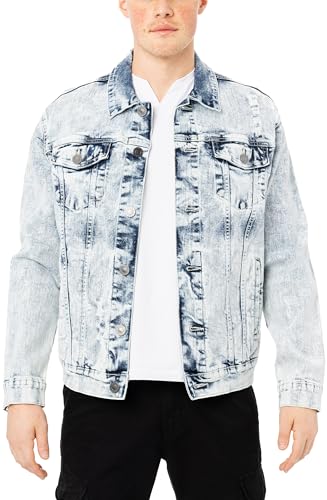 X RAY Herren Denim Jacke, Washed Ripped Distressed Flex Stretch Casual Trucker Biker Jeans Jacke, Helles Denim; mit Rissen, M von X RAY