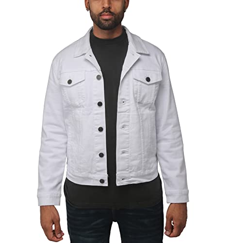 X RAY Herren-Jeansjacke, gewaschen, gerissen, Distressed Flex Stretch, lässig, Trucker, Biker, Jeansjacke für Herren, Weiss/opulenter Garten, XXL von X RAY
