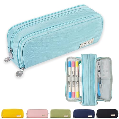 X SIM FITNESSX Federmäppchen Federtaschen Teenager Mädchen Mäppchen Etui Stifte 3 Fach, Große Kapazität Pencil Case für Schule & Büro (Helle Blau) von X SIM FITNESSX