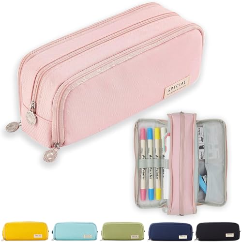 X SIM FITNESSX Federmäppchen Federtaschen Teenager Mädchen Mäppchen Etui Stifte 3 Fach, Große Kapazität Pencil Case für Schule & Büro (Pink) von X SIM FITNESSX