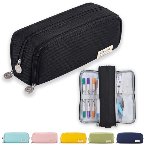 X SIM FITNESSX Federmäppchen Federtaschen Teenager Mädchen Mäppchen Etui Stifte 3 Fach, Große Kapazität Pencil Case für Schule & Büro (Schwarz) von X SIM FITNESSX