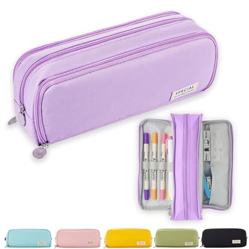 X SIM FITNESSX Federmäppchen Federtaschen Teenager Mädchen Mäppchen Etui Stifte 3 Fach, Große Kapazität Pencil Case für Schule & Büro (Purple) von X SIM FITNESSX