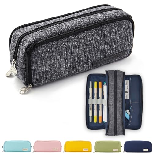 X SIM FITNESSX Federmäppchen Federtaschen Teenager Mädchen Mäppchen Etui Stifte 3 Fach, Große Kapazität Pencil Case für Schule & Büro (Grau) von X SIM FITNESSX