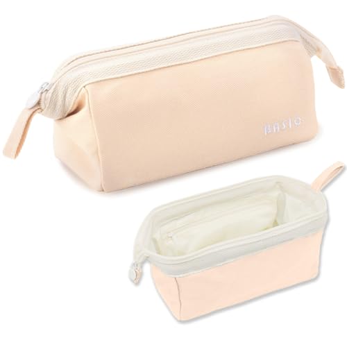 X SIM FITNESSX Federmäppchen Federtaschen Mäppchen Teenager Stifte Etui Großes Federmäppchen Tasche Große Kapazität Pencil Case Halter Schreibwaren Desk Organizer (Beige) von X SIM FITNESSX
