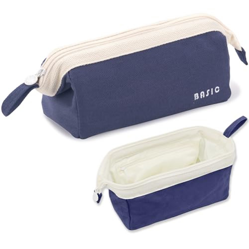 X SIM FITNESSX Federmäppchen Federtaschen Mäppchen Teenager Stifte Etui Großes Federmäppchen Tasche Große Kapazität Pencil Case Halter Schreibwaren Desk Organizer (Navy) von X SIM FITNESSX