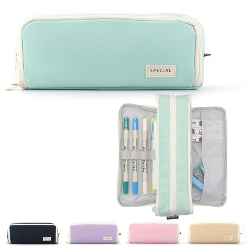 X SIM FITNESSX Federmäppchen Federtaschen Pencil Case Mäppchen Etui Stifte 3 Fach, Teenager Mädchen Große Kapazität Schreibwaren Stifttasche für Schule & Büro (Baumwolle-Blau) von X SIM FITNESSX