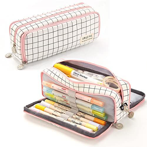 X SIM FITNESSX Federmäppchen Federtaschen Teenager Mädchen Mäppchen Etui Stifte 3 Fach, Große Kapazität Pencil Case für Schule & Büro (Gitter) von X SIM FITNESSX