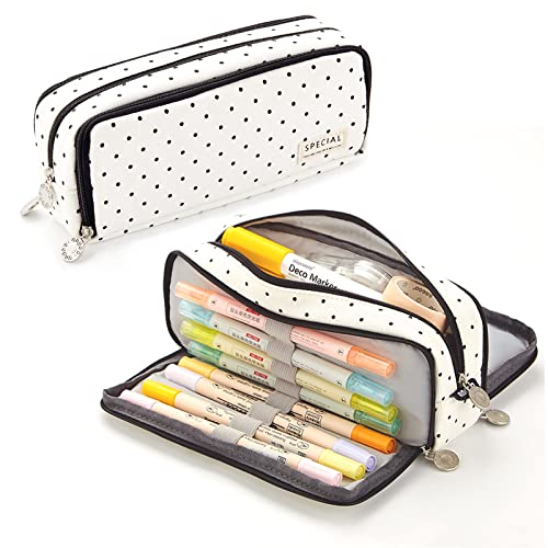 X SIM FITNESSX Federmäppchen Federtaschen Teenager Mädchen Mäppchen Etui Stifte 3 Fach, Große Kapazität Pencil Case für Schule & Büro (Kleine Punkt) von X SIM FITNESSX