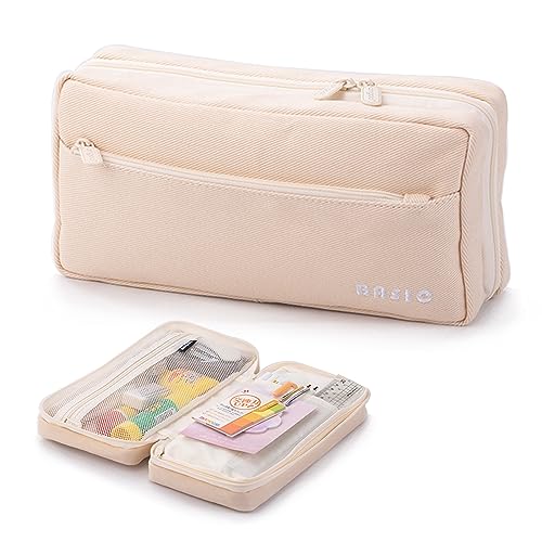 X SIM FITNESSX Federmäppchen Federtaschen Teenager Mädchen Mäppchen Etui Stifte Große Kapazität Pencil Case für Schule & Büro (Creme) von X SIM FITNESSX