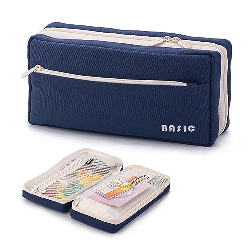 X SIM FITNESSX Federmäppchen Federtaschen Teenager Mädchen Mäppchen Etui Stifte Große Kapazität Pencil Case für Schule & Büro (Navy) von X SIM FITNESSX