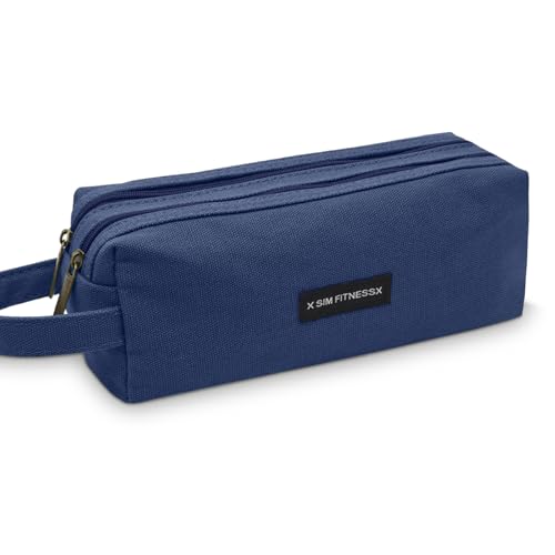 X SIM FITNESSX Federmäppchen Oxford-Stoff Schlampermäppchen groß Doppelreißverschluss Mäppchen mit Tragegriff wasserabweisend Stiftebox Schreibtischorganizer für Schule & Büro (Blau) von X SIM FITNESSX
