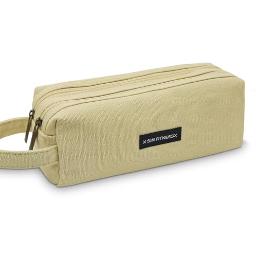 X SIM FITNESSX Federmäppchen Oxford-Stoff Schlampermäppchen groß Doppelreißverschluss Mäppchen mit Tragegriff wasserabweisend Stiftebox Schreibtischorganizer für Schule & Büro (Khaki) von X SIM FITNESSX