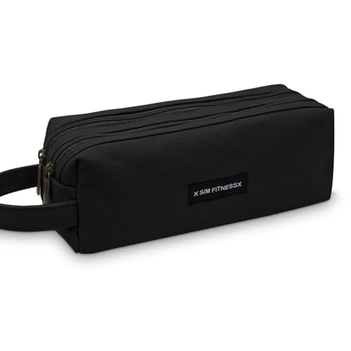 X SIM FITNESSX Federmäppchen Oxford-Stoff Schlampermäppchen groß Doppelreißverschluss Mäppchen mit Tragegriff wasserabweisend Stiftebox Schreibtischorganizer für Schule & Büro (Schwarz) von X SIM FITNESSX