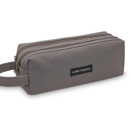 X SIM FITNESSX Federmäppchen Oxford-Stoff Schlampermäppchen groß Doppelreißverschluss Mäppchen mit Tragegriff wasserabweisend Stiftebox Schreibtischorganizer für Schule & Büro (dunkle Grau) von X SIM FITNESSX