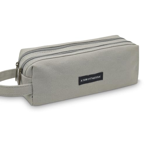 X SIM FITNESSX Federmäppchen Oxford-Stoff Schlampermäppchen groß Doppelreißverschluss Mäppchen mit Tragegriff wasserabweisend Stiftebox Schreibtischorganizer für Schule & Büro (lichte Grau) von X SIM FITNESSX