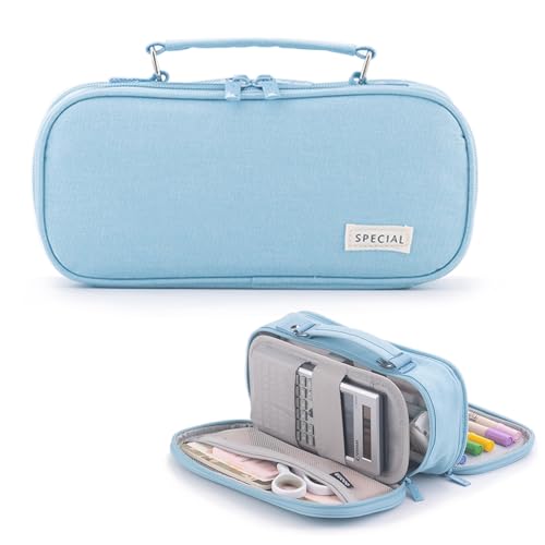 X SIM FITNESSX Große Kapazität Federmäppchen Federtaschen Teenager Mädchen Mäppchen Etui Stifte, Schlamppermäppchen Pencil Case für Schule & Büro (Blau) von X SIM FITNESSX