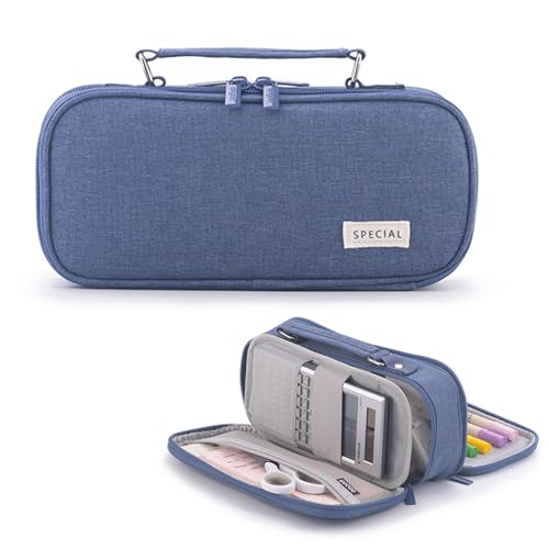 X SIM FITNESSX Große Kapazität Federmäppchen Federtaschen Teenager Mädchen Mäppchen Etui Stifte, Schlamppermäppchen Pencil Case für Schule & Büro (Denim Blau) von X SIM FITNESSX