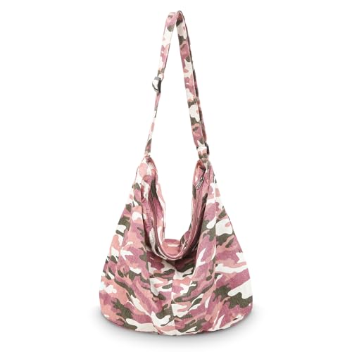 X SIM FITNESSX Leoparden Umhängetasche Shopper Schultertasche Macchiato Schultertasche Cavans große Tascher mit Reißverschluss (Tarnmuster-Rosa) von X SIM FITNESSX